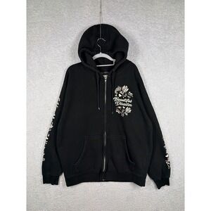 Beautiful Disaster Women's Curvy 1X Zip Hoodie Skull Roses Graphic Black